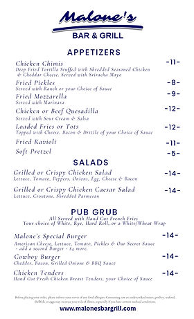 MENU | Malone's Bar and Grill